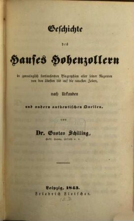 Geschichte des Hauses Hohenzollern in genealogisch-fortlaufenden Biographien aller seiner Regenten