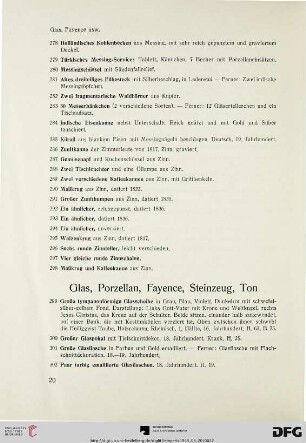 Glas, Porzellan, Fayence, Steinzeug, Ton (Nr. 299-366)