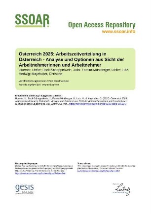 Österreich 2025: Arbeitszeitverteilung in Österreich - Analyse und Optionen aus Sicht der Arbeitnehmerinnen und Arbeitnehmer