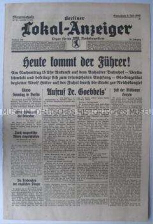 Tageszeitung "Berliner Lokal-Anzeiger" zu den Vorbereitungen in Berlin auf den Empfang Hitlers