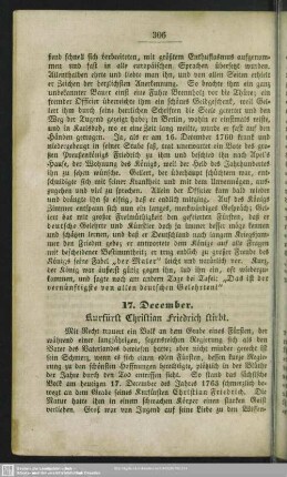 17. December. Kurfürst Christian Friedrich stirbt