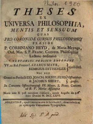 Theses ex universa philosophia, mentis et sensuum