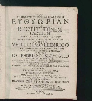 Dissertatione Medica Inaugurali Eythyōrian Sive Rectitudinem Partium