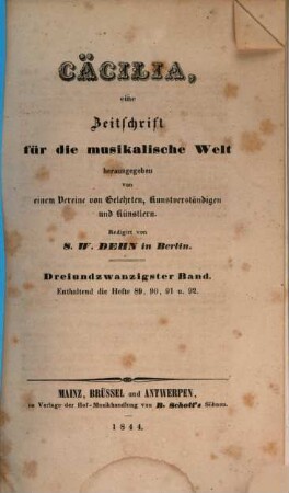 Caecilia  : eine Zeitschrift für die musikalische Welt. 23 = H. 89 - 92. 1844