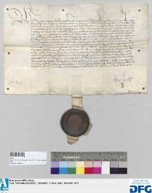 König Maximilian I. quittiert der Stadt Nürnberg über 4950 fl. die ihm infolge des Selbstmordes des Johanns Waldner zugefallen waren und die der Tote bei der Stadt Nürnberg (Losunger: Gabriel Nützel und Pauls Volckhaimer) deponiert hatte.
