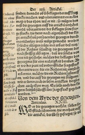 Von dem Ayde der gezeugen. Articulus. XXIII.
