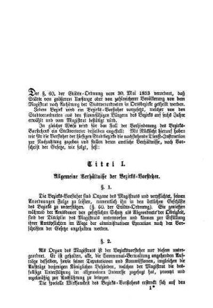 Titel I. Allgemeine Verhältnisse der Bezirks-Vorsteher