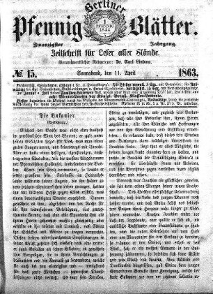 No. 15, Sonnabend, den 11. April 1863