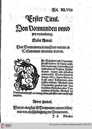 Drittes Buch / Erster Titul / Von Vormundern vnd irer verwaltung