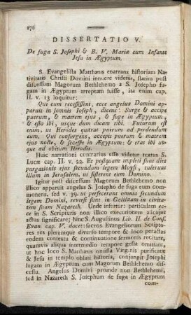 Dissertatio V. De fuga S. Josephi & B. V. Mariæ cum Infante Jesu in Ægyptum.