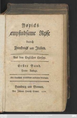 Bd. 1: Yoricks empfindsame Reise durch Frankreich und Italien