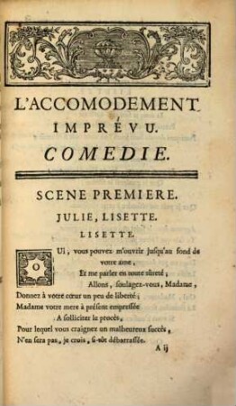 L' Accomodement Imprévu : Comedie ; Représentée pour la premiere fois par les Comédiens ordinaires du Roi, le 12 Novembre 1737