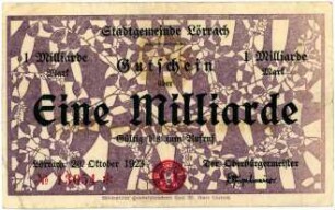 Geldschein / Notgeld, 1 Milliarde Mark, 20.10.1923