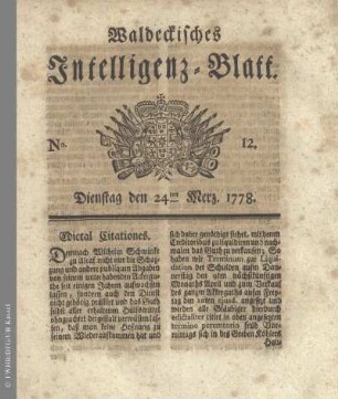 No. 12. Dienstag den 24ten Merz 1778