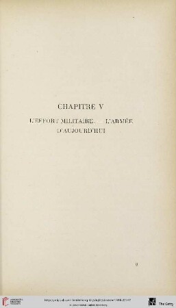 Chapitre V: L'effort militaire. - L'armée d'aujourd'hui