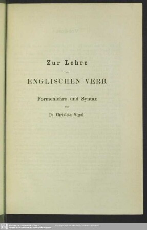 Zur Lehre vom englischen Verb