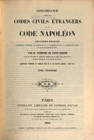 Concordance entre les codes civils étrangers et le Code Napoléon. 3