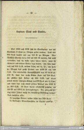 Lupinen Saat und Erndte