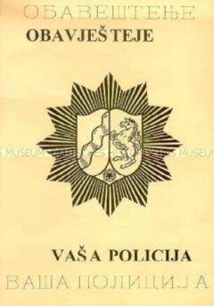 Merkblatt der Polizei mit Verhaltensregeln bei ausländerfeindlichen Übergriffen (in serbo-kroatischer (?) Sprache)