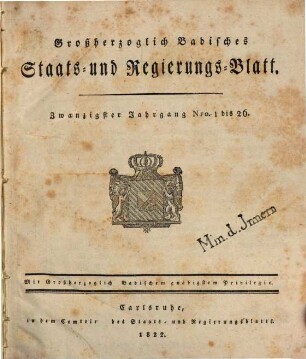 Großherzoglich Badisches Staats- und Regierungsblatt. 1822