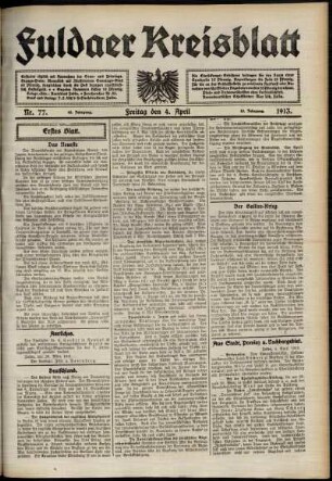 Erste Ausgabe vom Freitag, den 04. April 1913.