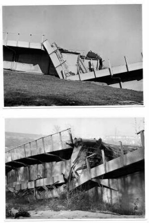 Sulzbachviadukt in km 186,136 1945 gesprengter Überbau L = 365 m.