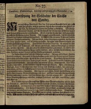No. 22. Hamburg, Donnerstags, den sechs und zwanzigsten November 1739.