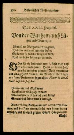 Das XXII. Capitel. Von der Warheit/ auch Lügen und Betriegen.