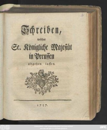 Schreiben, Welches Se. Königliche Majestät in Preussen abgehen lassen