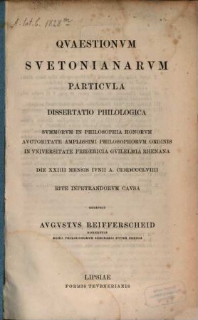 Quaetionum Suetonianarum Particula : (Diss. inaug.)