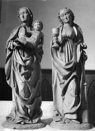 Madonna und heilige Barbara : Madonna und heilige Barbara. Holz, geschnitzt (1401/1500). Graz: Diözesanmuseum