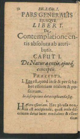 Caput I. De Natura entis, eiusque conceptu.