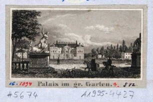 Das Palais im Großen Garten in Dresden von der Hauptallee mit den Kentaurengruppen von Antonio Corradini nach Osten