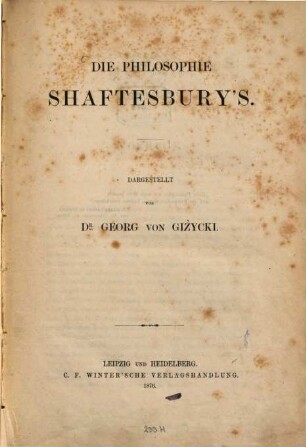 Die Philosophie Shaftesbury's