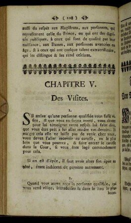 Chapitre V. Des Visites. = Fünftes Kapitel. Von Visiten oder Besuchungen.