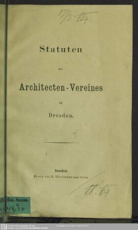 Statuten des Architecten-Vereines zu Dresden
