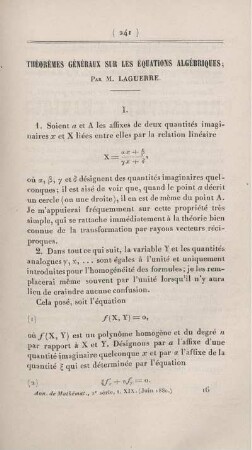 Théorèmes généraux sur les équtions algébriques.