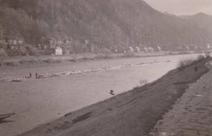 Floß im Strom : Elbsandsteingebirge. Floß im Strom