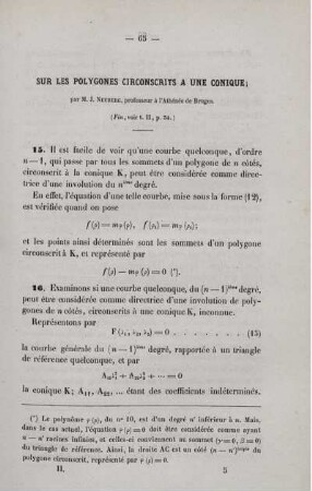 Sur les polygones circonscrits a une conique.