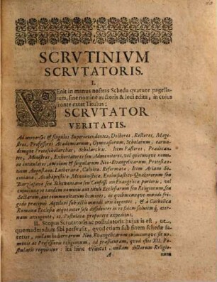 Scrutinium scrutatoris, seu dissertatio theologica, qua Scrutator veritatis, scriptum recens auctoris pontificii anōnymu examinatur
