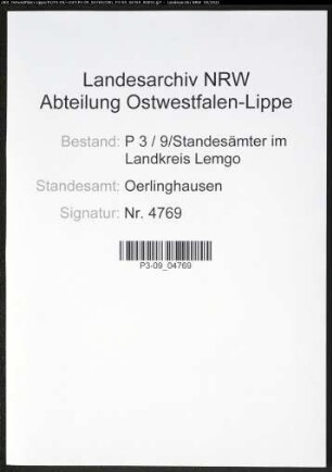 Heiratsregister Standesamt Oerlinghausen