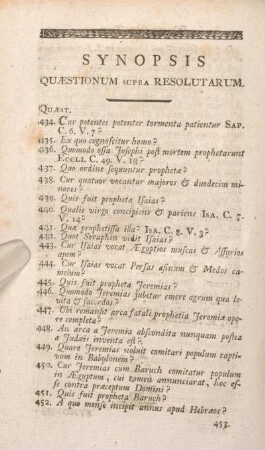 Synopsis Quaestionum Supra Resolutarum.