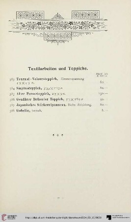 Textilarbeiten und Teppiche (Nr. 383-388)