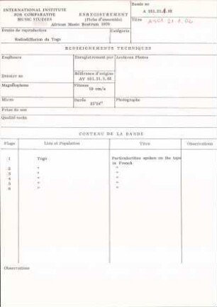 Particularities spoken on the tape in French
