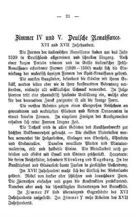 Zimmer IV und V. Deutsche Renaissance. XVI und XVII Jahrhundert