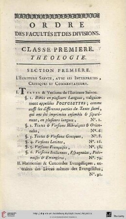 Ordre des facultés et des divisions