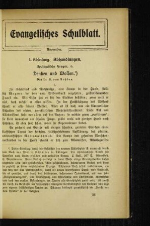 Apologetische Fragen : 6. Denken und Wollen