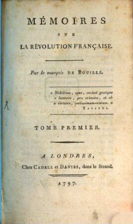 Mémoires Sur La Révolution Française, 1