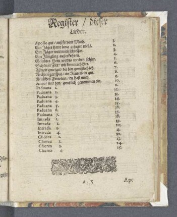Register/ dieser Lieder