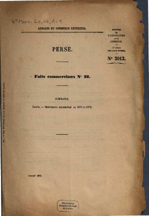 Annales du commerce extérieur. Perse. Faits commerciaux. 1. 1875